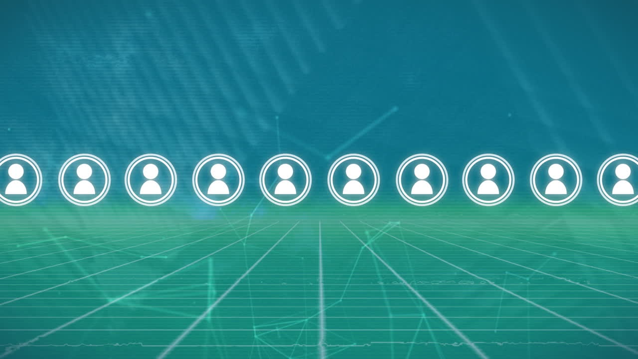 프로필 아이콘과 그리드 네트워크를 통해 연결 네트워크의 애니메이션 그라디엔트 배경