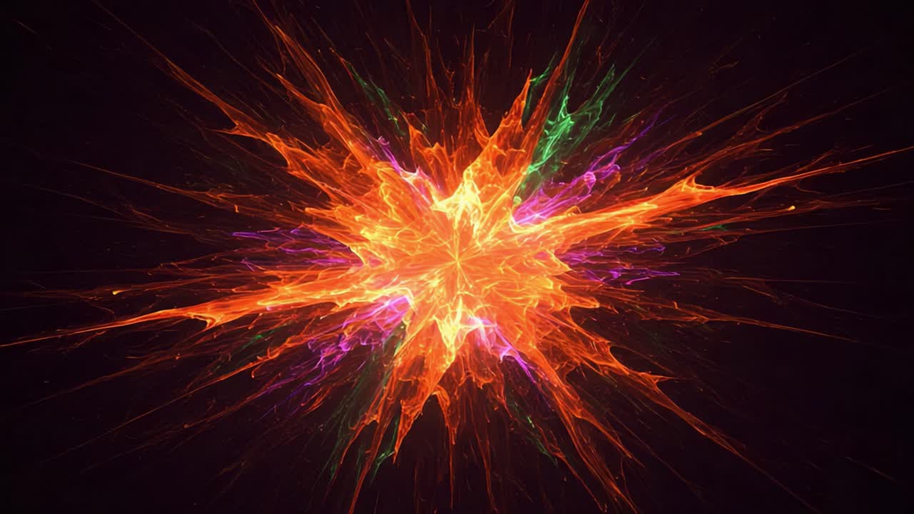 A Stunning Visual Display of Abstract Energy Explosions: Dynamic Transformations in Color and Light Across Two Frames of Intense Graphics