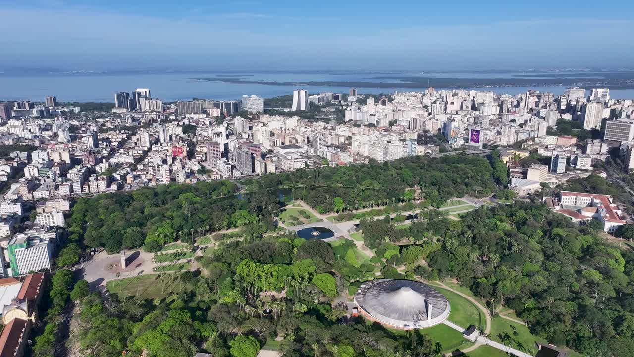 Porto Alegre Skyline At Porto Alegre In Rio Grande Do Sul Brazil. Downtown District. Highrise Buildings. Beautiful Botanical Park. Porto Alegre Skyline At Porto Alegre In Rio Grande Do Sul Brazil.