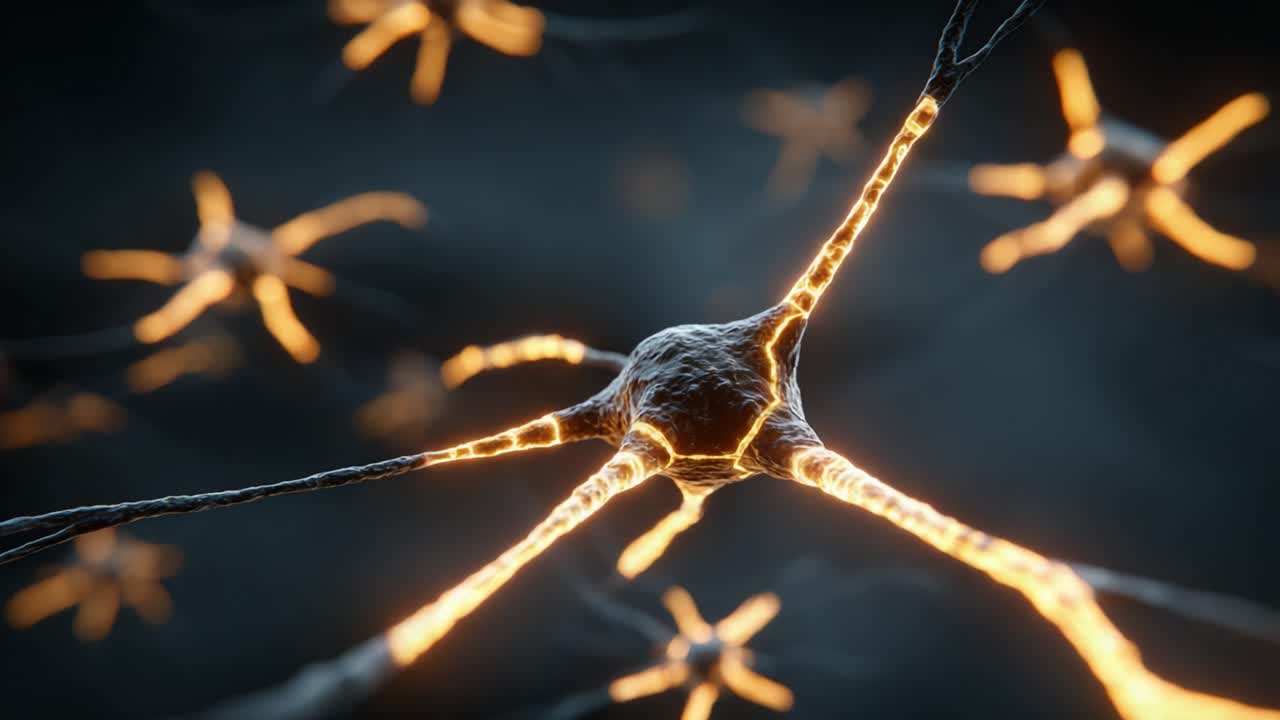 Exploring the Intricate Network of Neurons Illuminated with Orange Glow: A Close-Up Look at Nervous System Interconnections and Functions