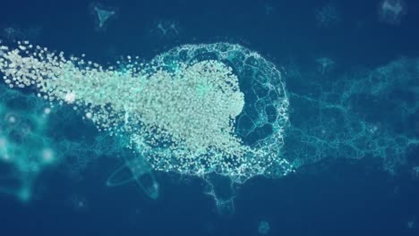 animation of brain, dna, molecules with particles forming human head on computer graphic background