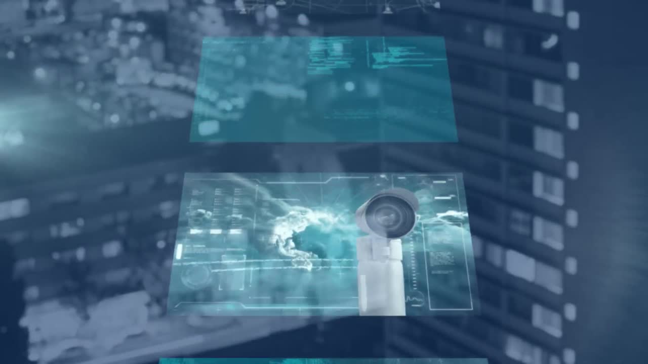 animación del procesamiento de datos sobre el paisaje urbano