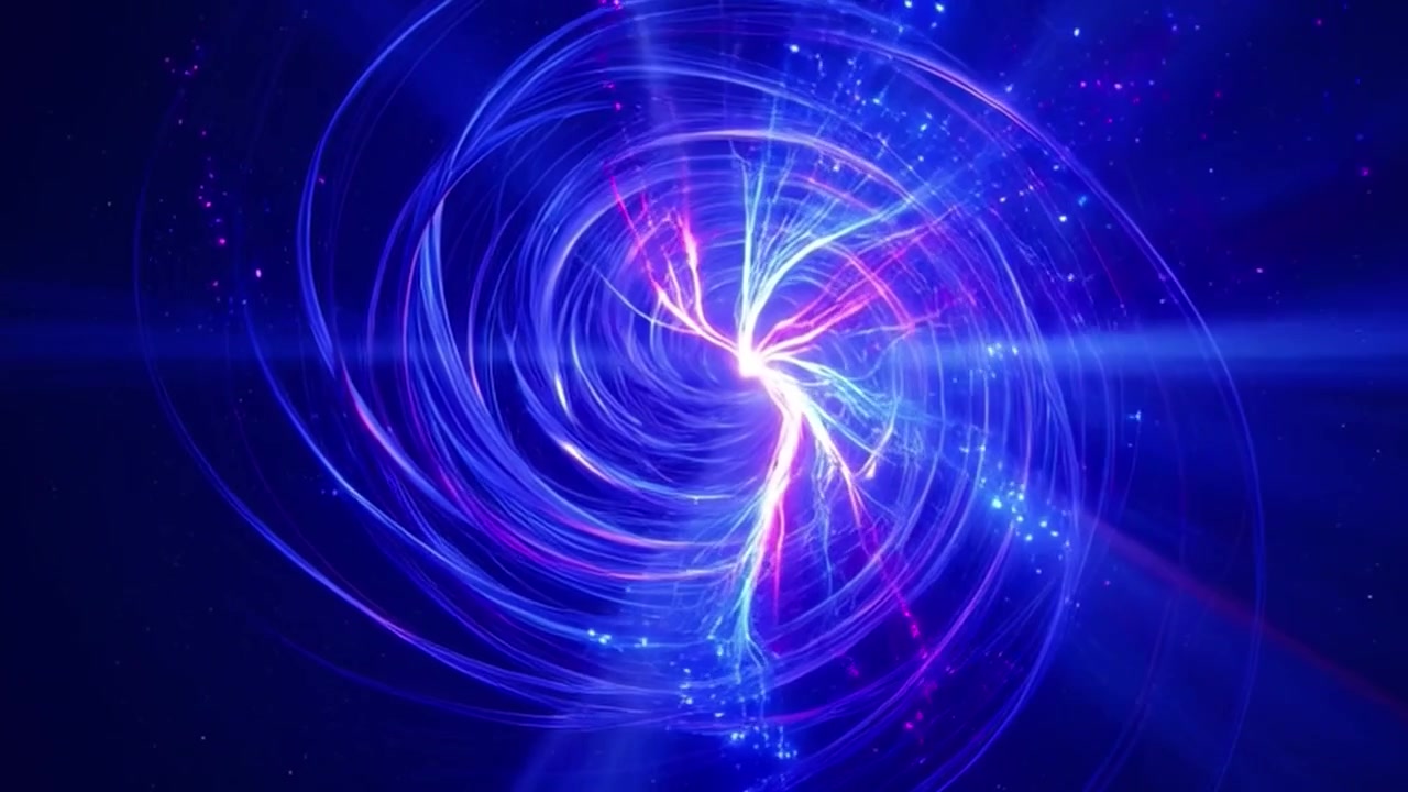 Abstract Blue Energy Vortex with Glowing Light Particles