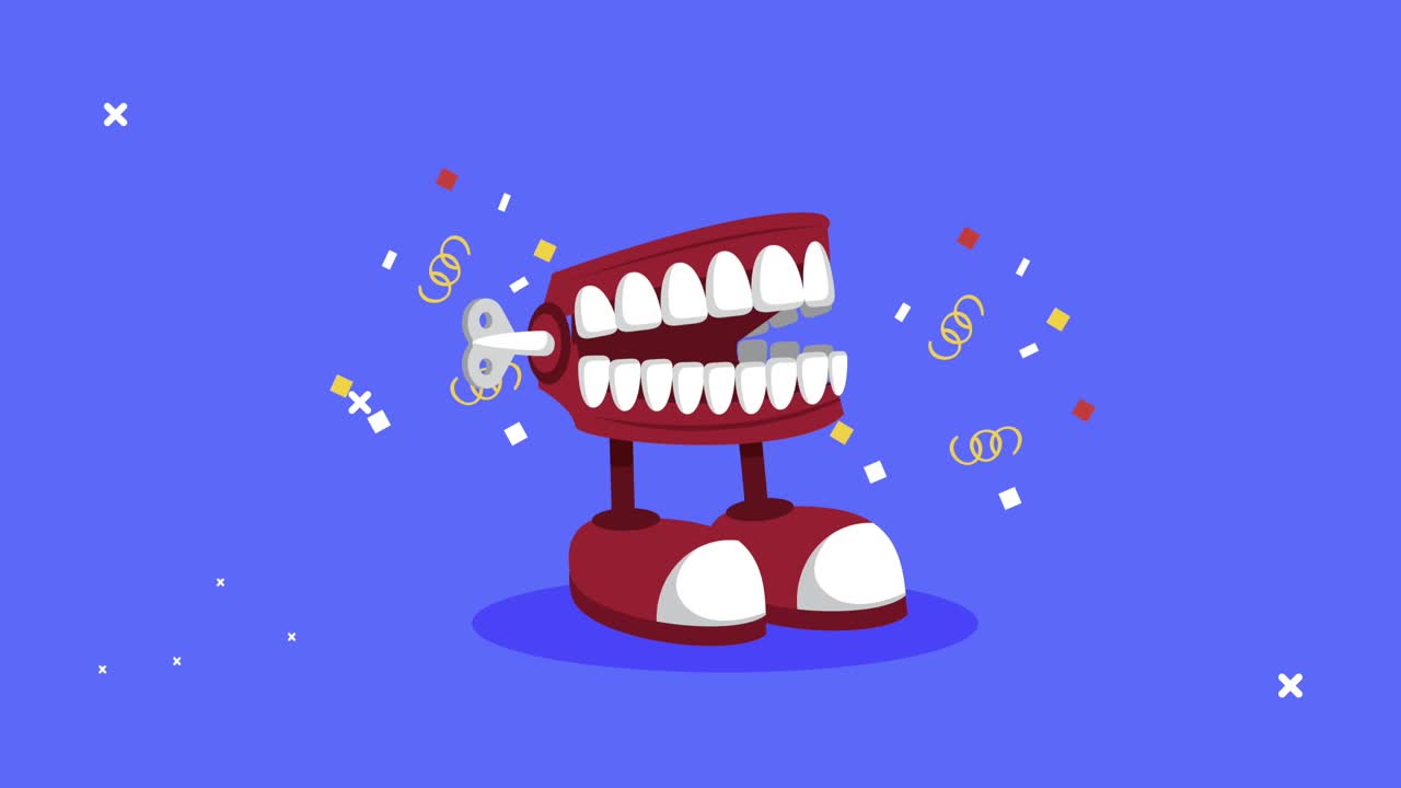 joke denture walking in blue background