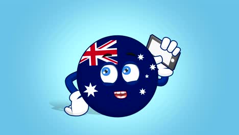 cartoon icon flag australia call phone with face animation with alpha matte