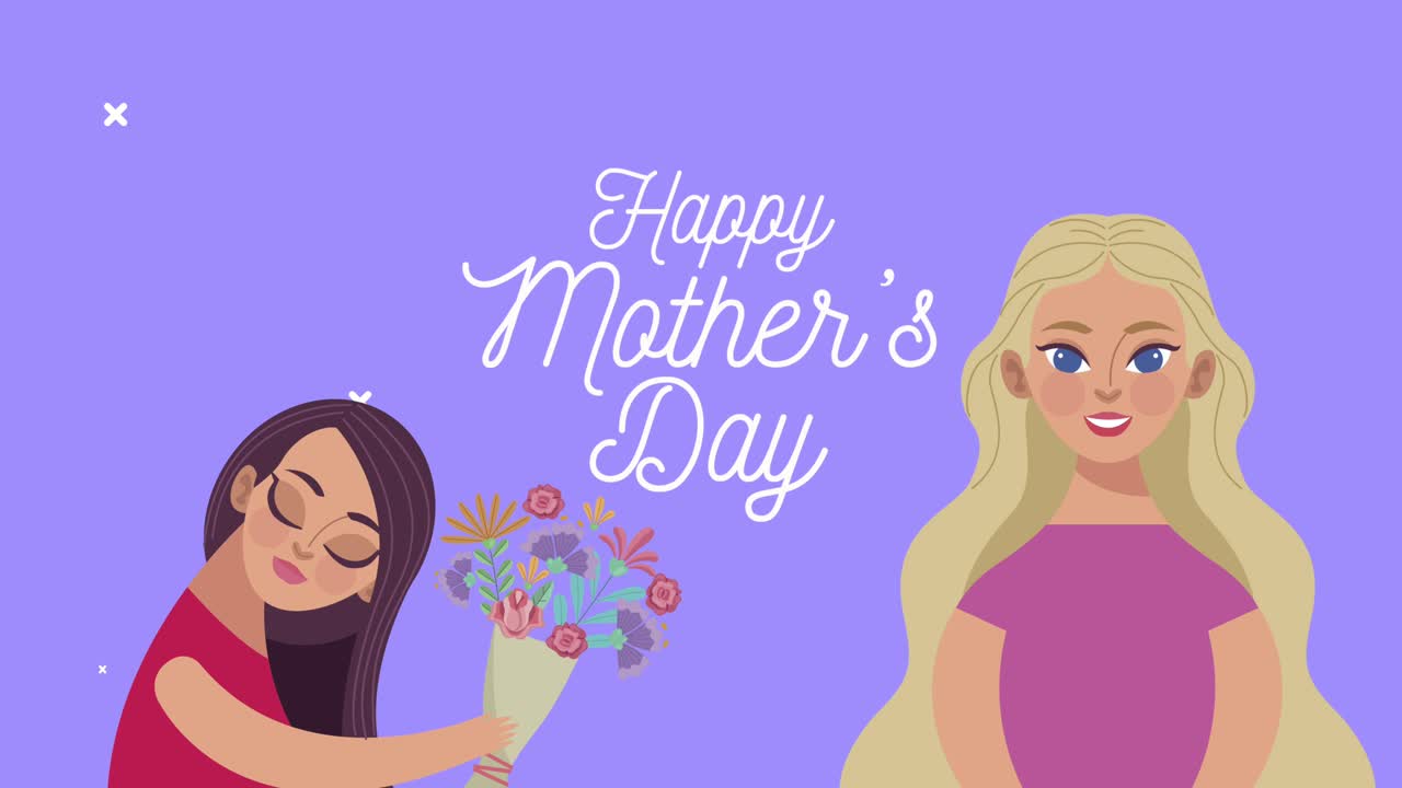 feliz día de la madre letras con la hija dando flores ramo a la madre