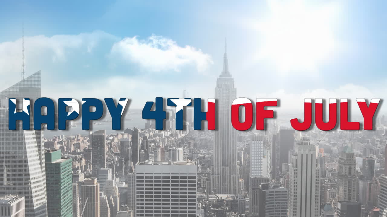 Animation of happy fourth of july text over cityscape