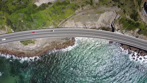 Birds-eye-POV-over-seacliff-bridge-