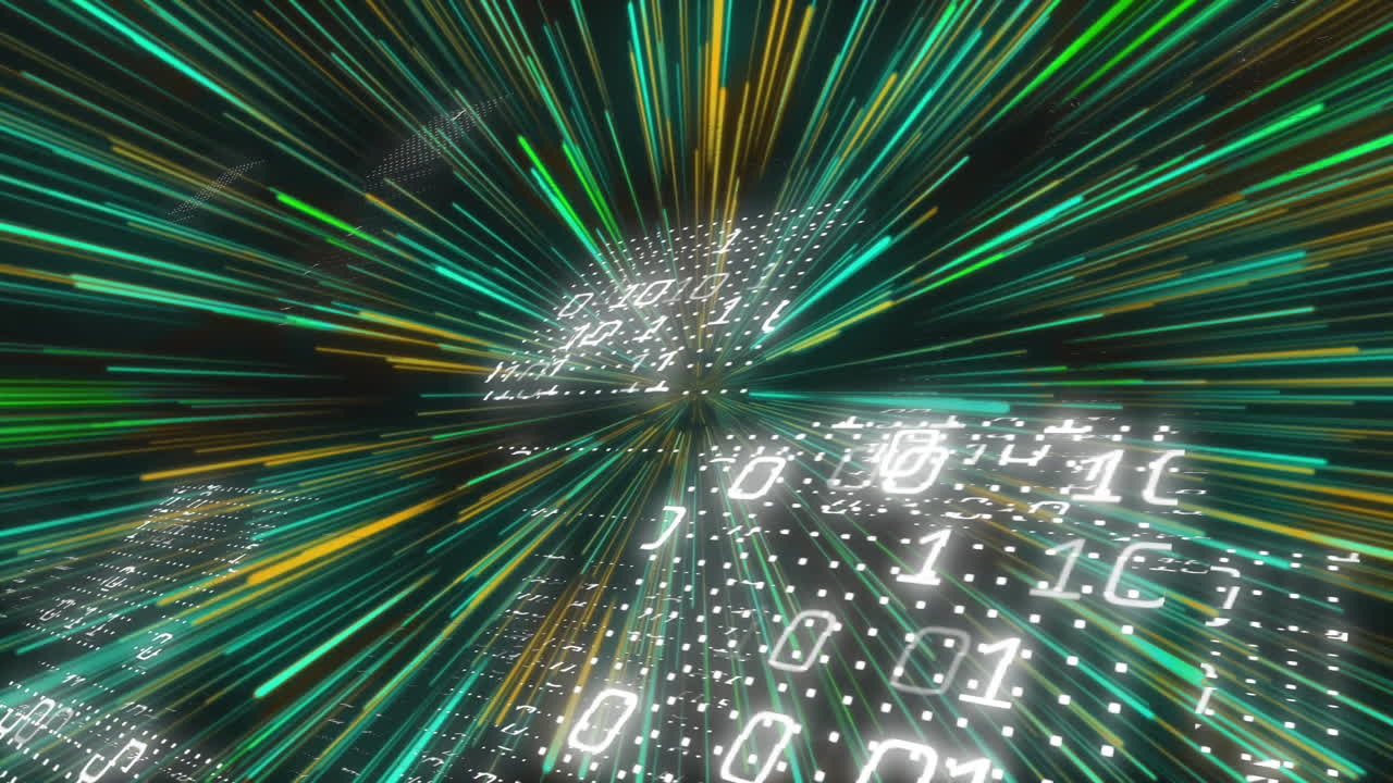 Binary code and data streams in digital matrix animation