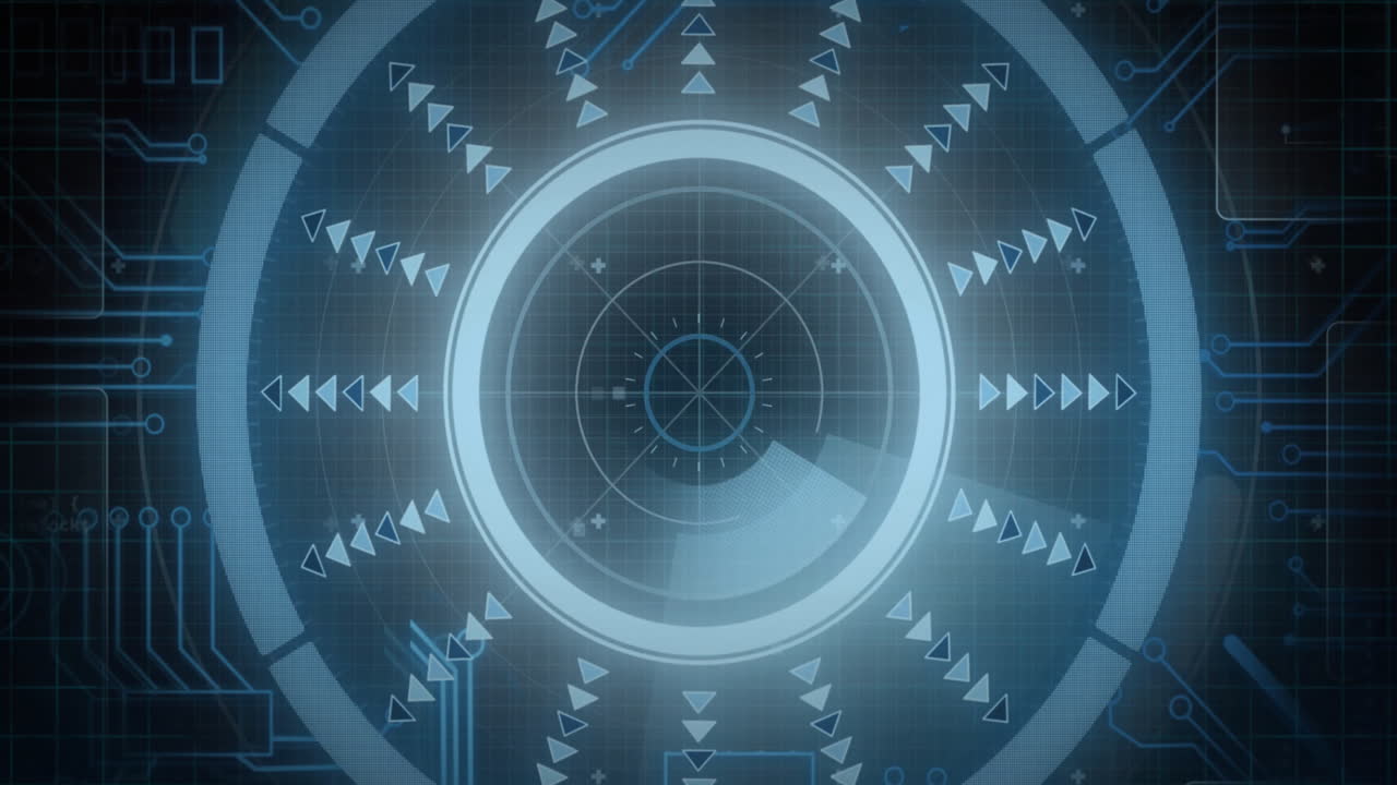 Animation of circuit board and digital data processing over black background
