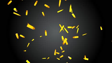 Animation with lots of flying and rotating bulett patron on screen pistol shooting military police