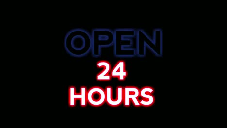 neon sign animation open 24 hours on a black background. blue neon sign open 24 hours in and pink neon color suitable for store or bar and night club,casino.4k footage business concept