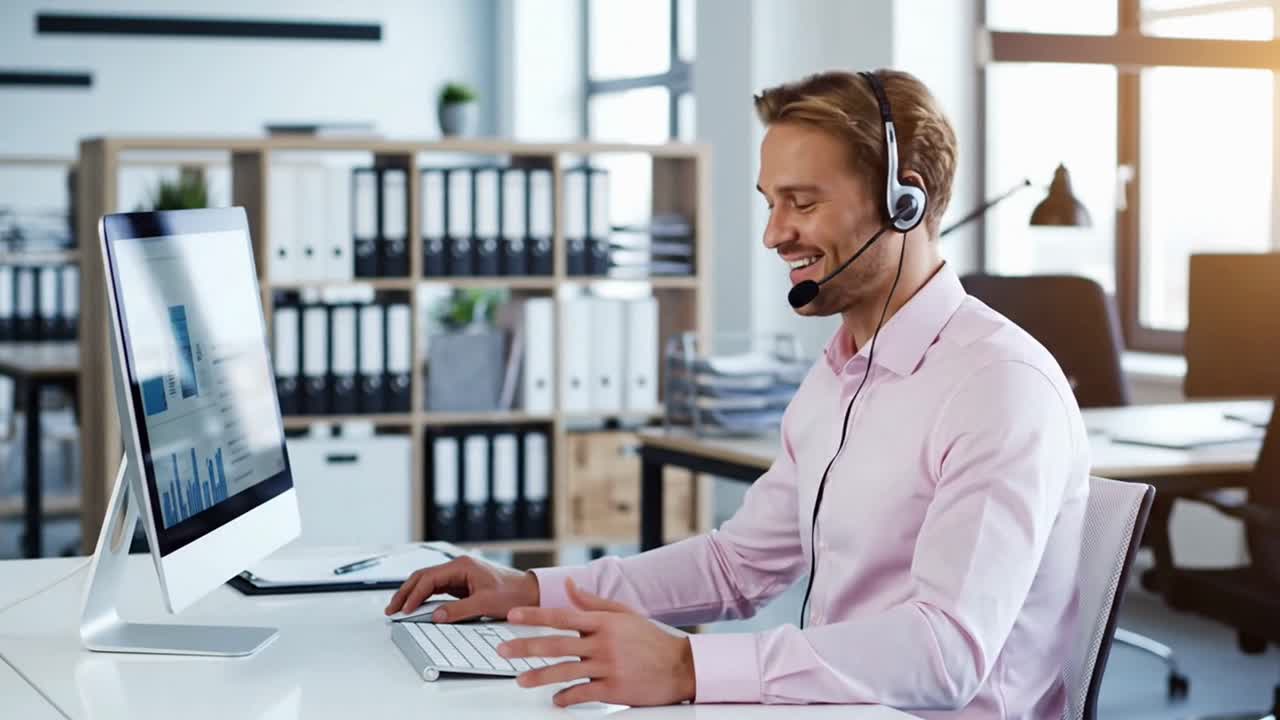 Lächelnder Mann im Callcenter mit Headset