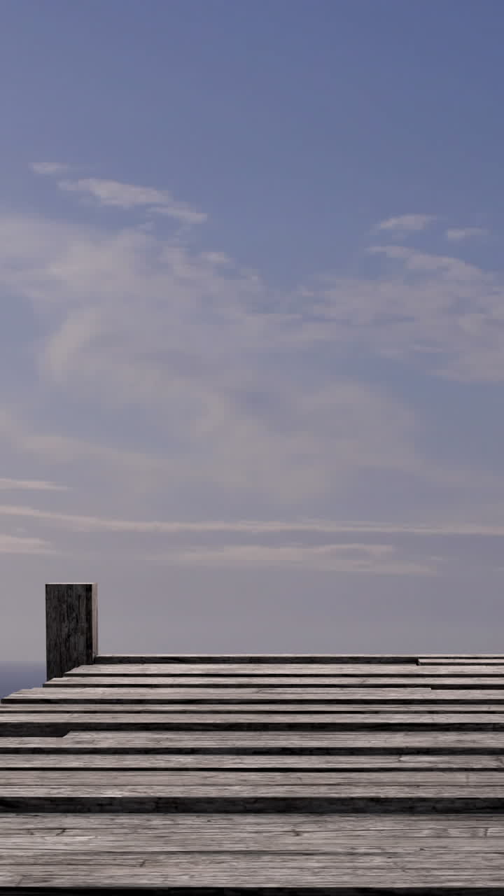 animación de hetty de madera sobre el mar y nubes en el cielo en el fondo