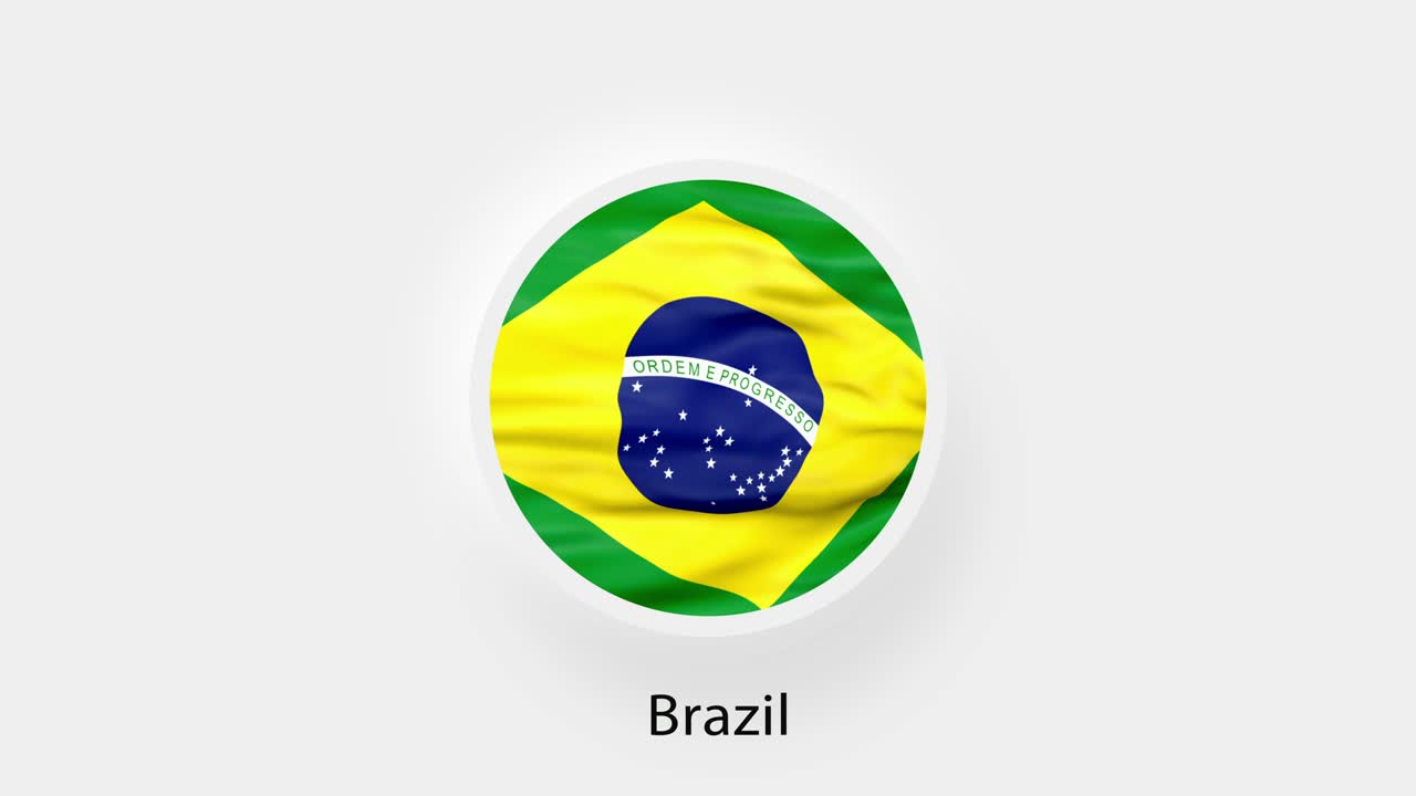Brasilien Cirkulært Flagloop. Animeret nationalflag fra Brasilien. Realistisk brasiliansk flag, der vajer. 4K.