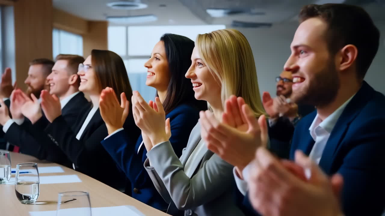 Business professionals applauding at a conference meeting