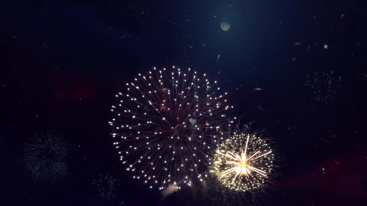 Colorful Fireworks Exploding in Night Sky Loop Animation Background. Celebration event.