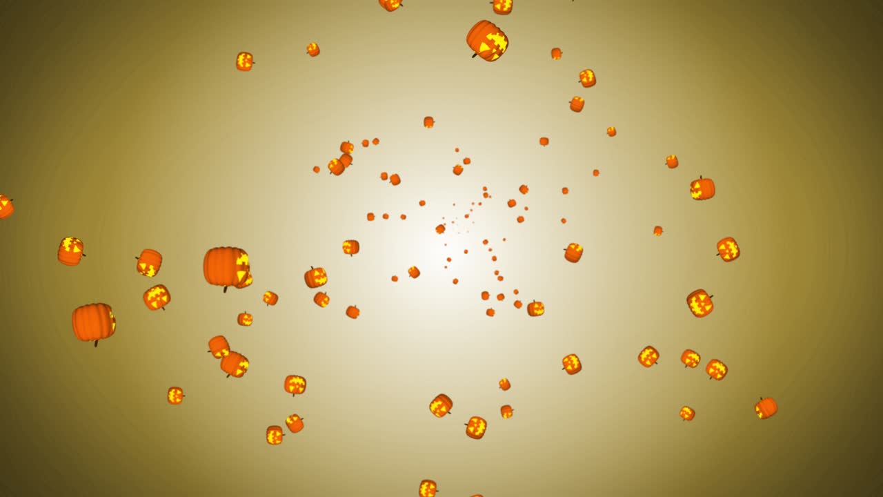 Abstract many halloween pumpkin jack lantern are falling down on holiday card rain with pumpkins