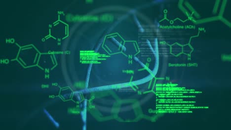 Animación-De-Fórmulas-Químicas-Y-Procesamiento-De-Datos-Sobre-Fondo-Azul-Oscuro