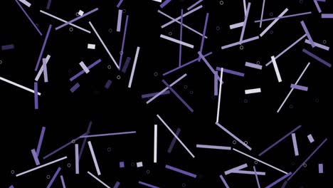 animation of purple and white lines and circles flying on black background