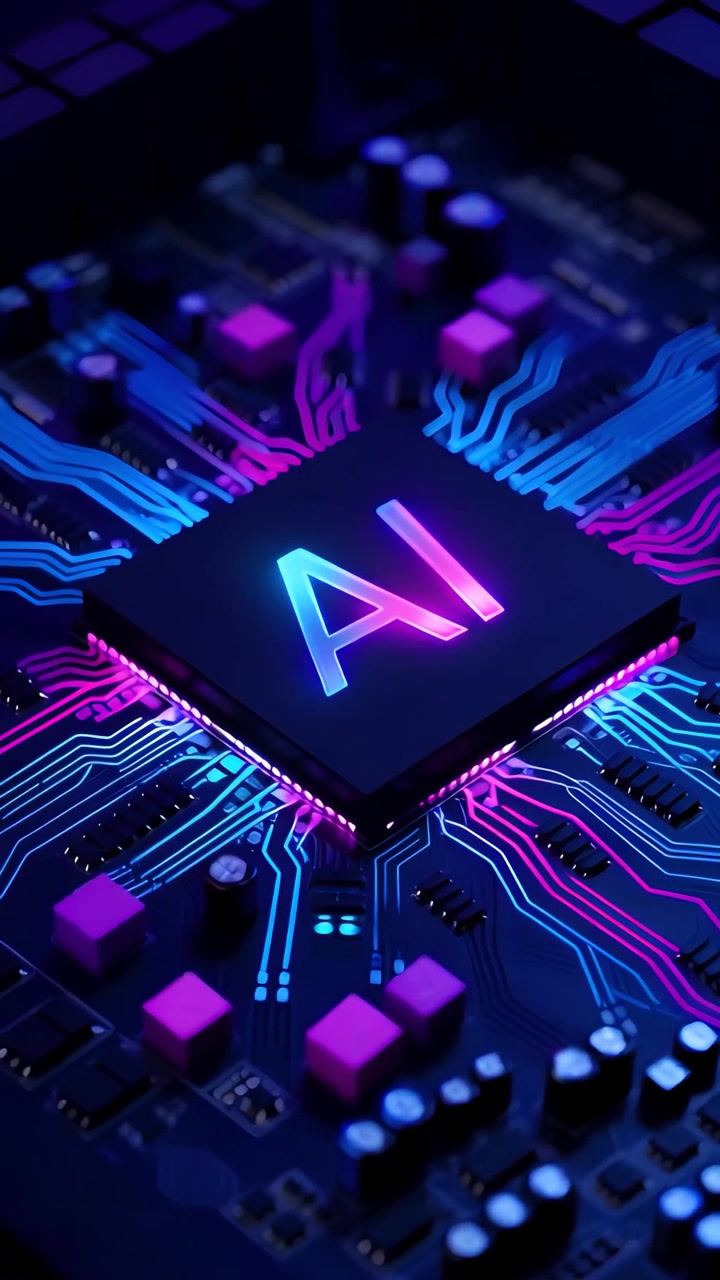 Futuristic AI Chip Motherboard Technology Background 4K