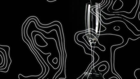 Animation-Eines-Weißen-Linienmusters-über-Einem-Glas-Champagner-Auf-Schwarzem-Hintergrund
