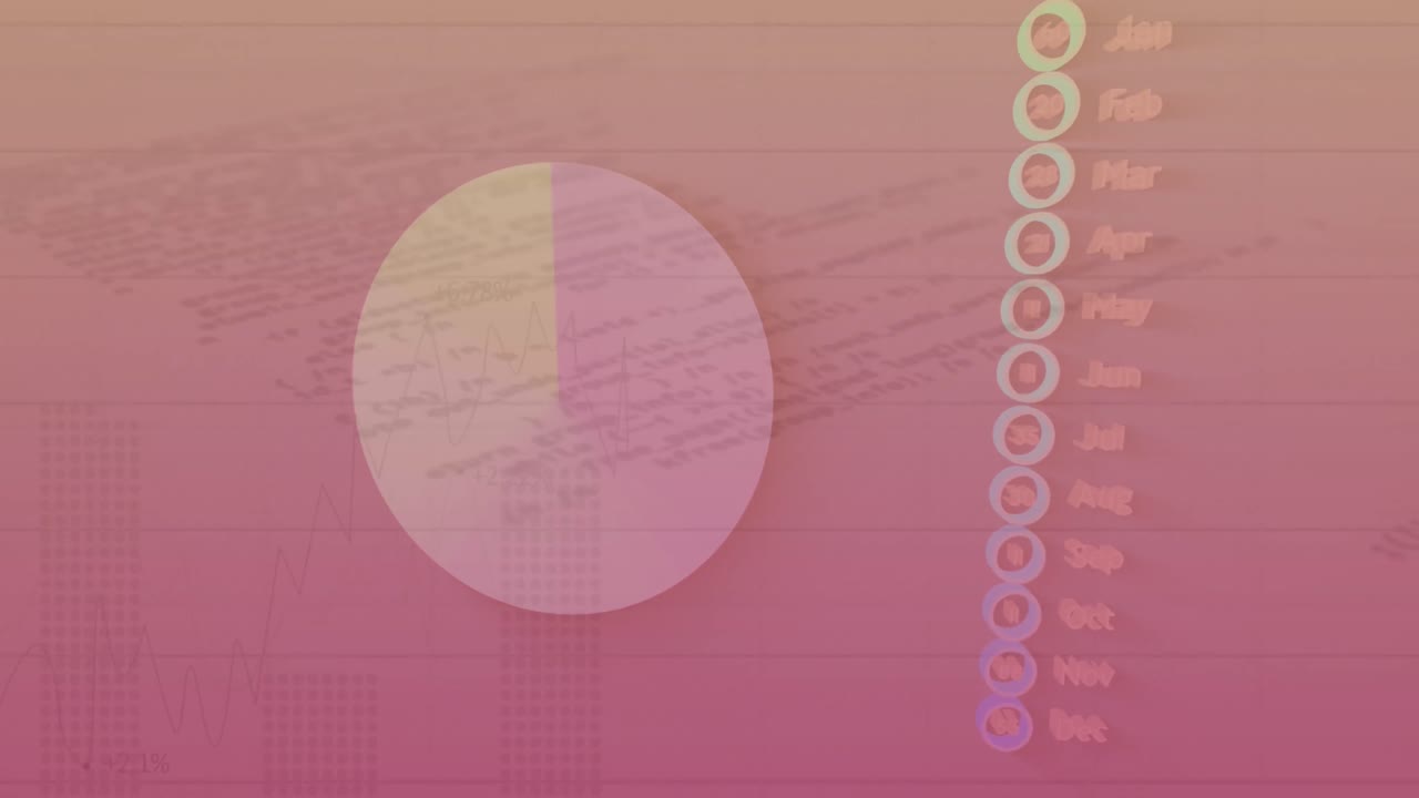 animación del procesamiento de datos estadísticos contra un fondo de gradiente rosa