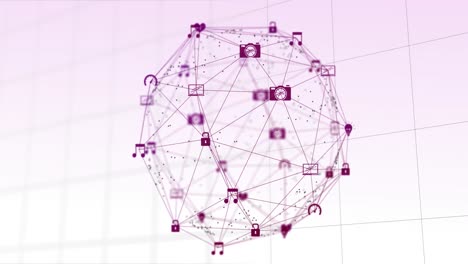 animation of network of connection and icons over white background