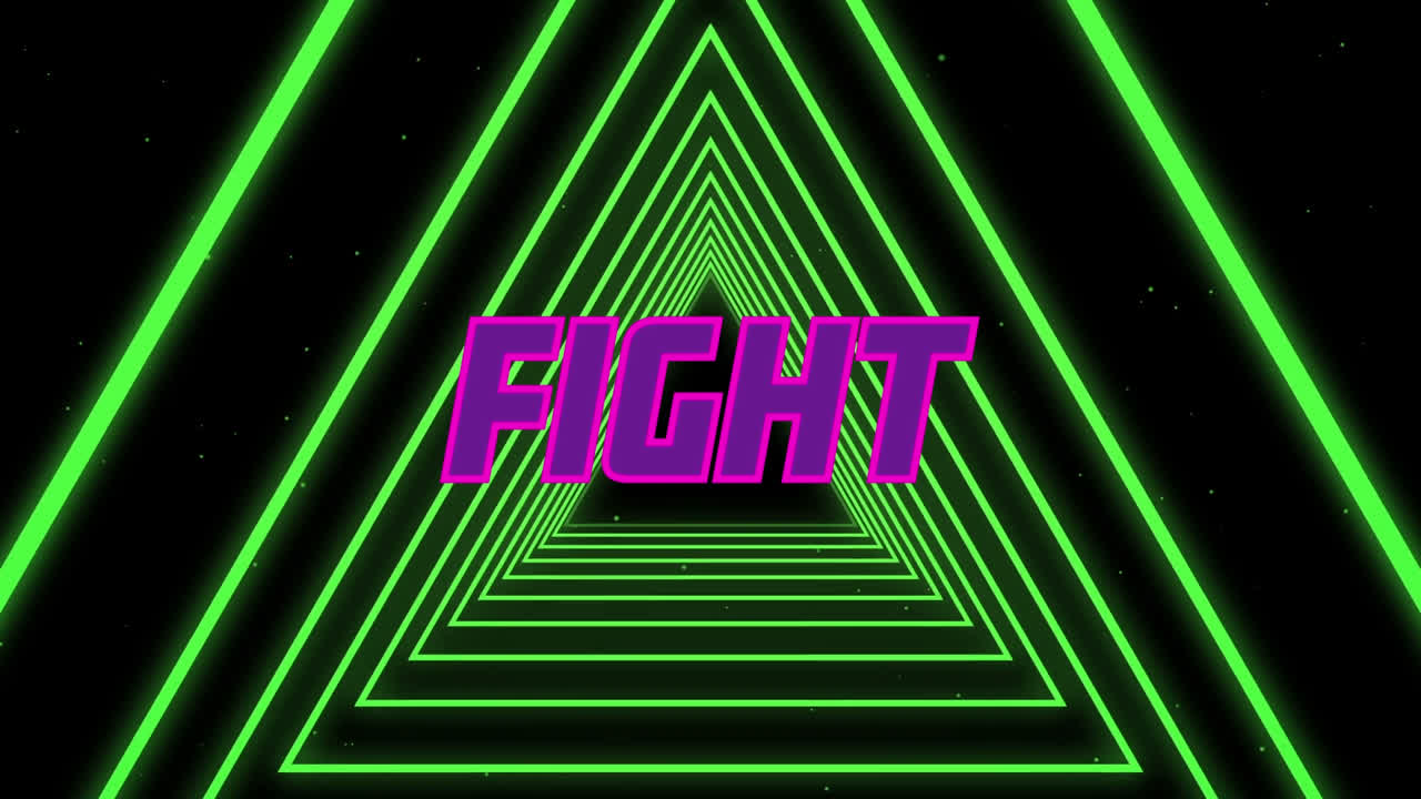 animación de lucha texto rosa sobre túnel de triángulos brillantes verdes