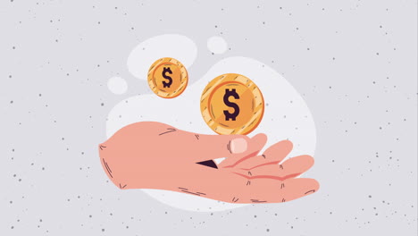 hand with coin money dollar financial animation