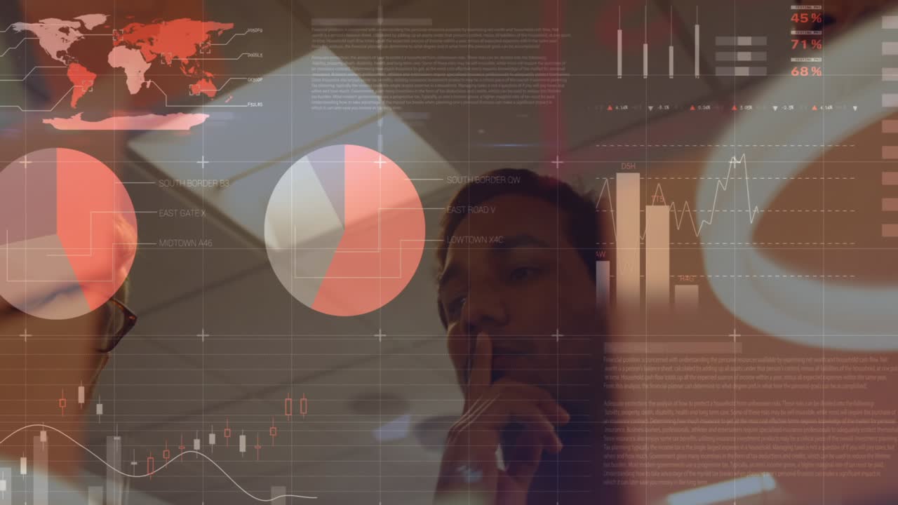 Animation of data processing over diverse business people talking