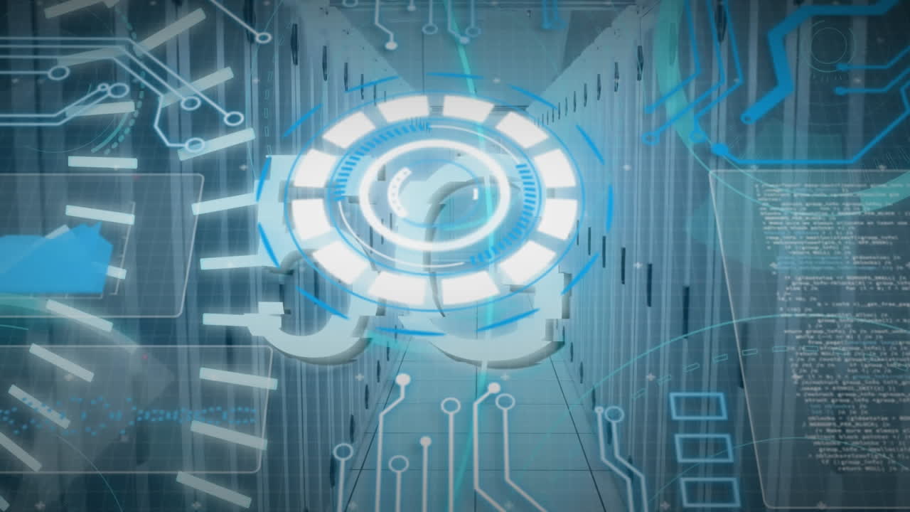 배경에서 서버 에 대한 로딩 서클과 컴퓨터 언어의 애니메이션