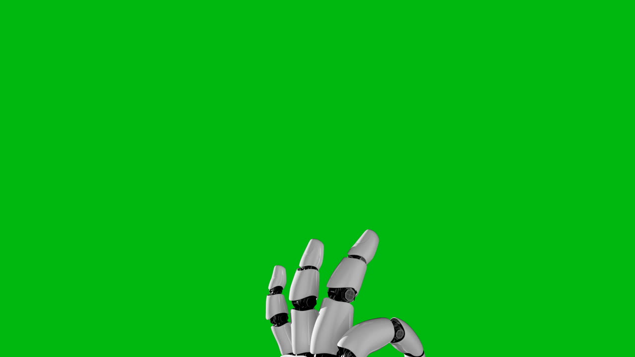 mano de robot en fondo blanco y pantalla verde generada por renderización 3d.