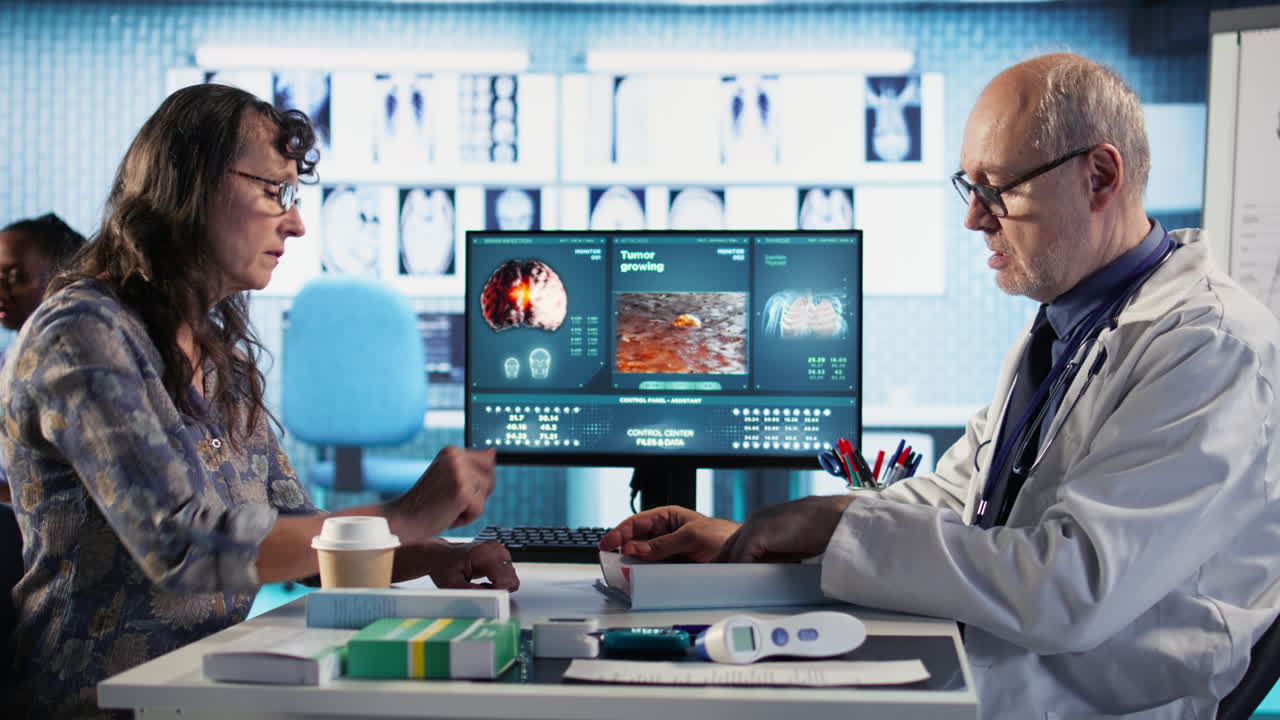 Vertical Video Doctor provides cancer screening guidance to a patient discussing MRI scans