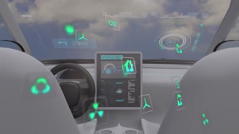 animation of data processing and ecology icons over car