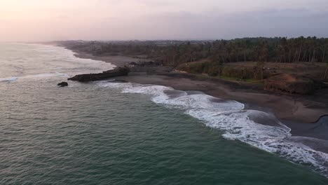 la hermosa y intacta playa de pigstone en bali, indonesia con árboles tropicales y olas en la costa - fotografía aérea