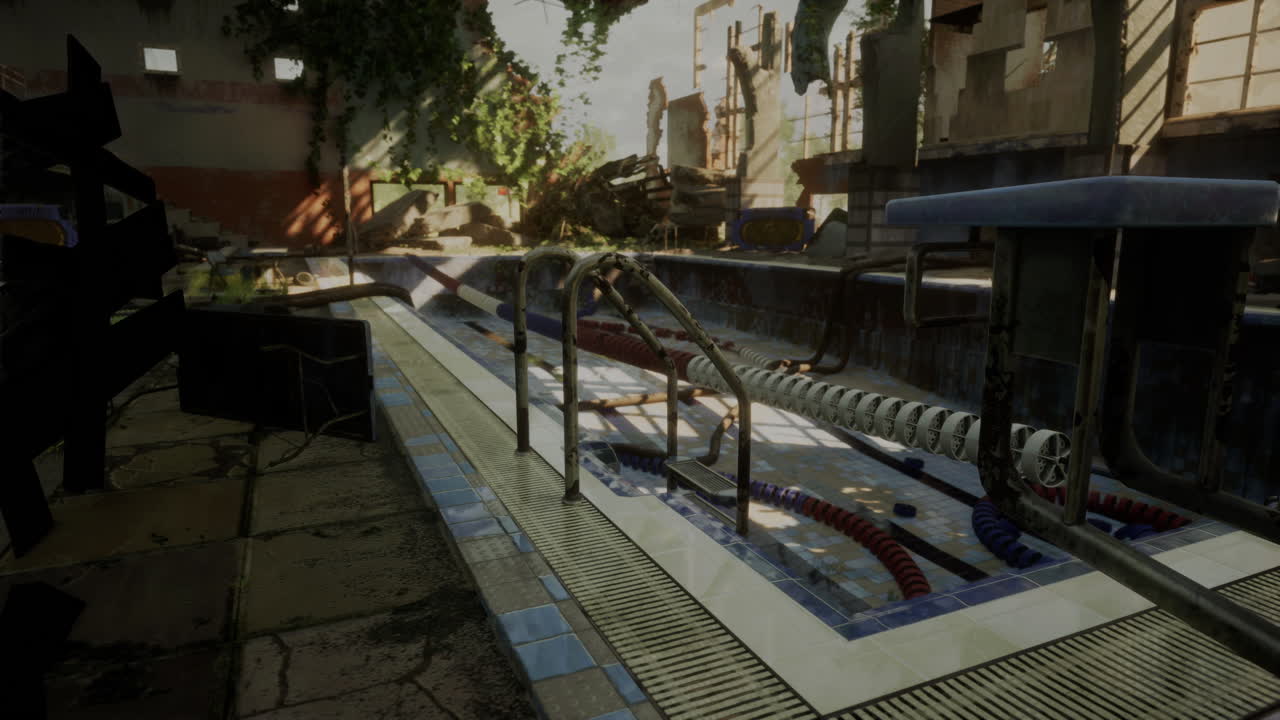 Abandoned and Overgrown Swimming Pool in Ruins