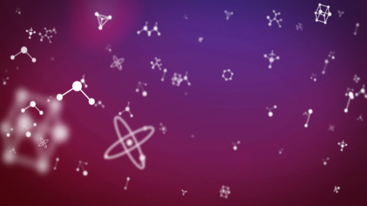 Animation of molecules floating over colourful background