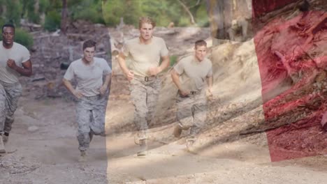 Animation-of-flag-of-france-over-diverse-male-soldiers-running