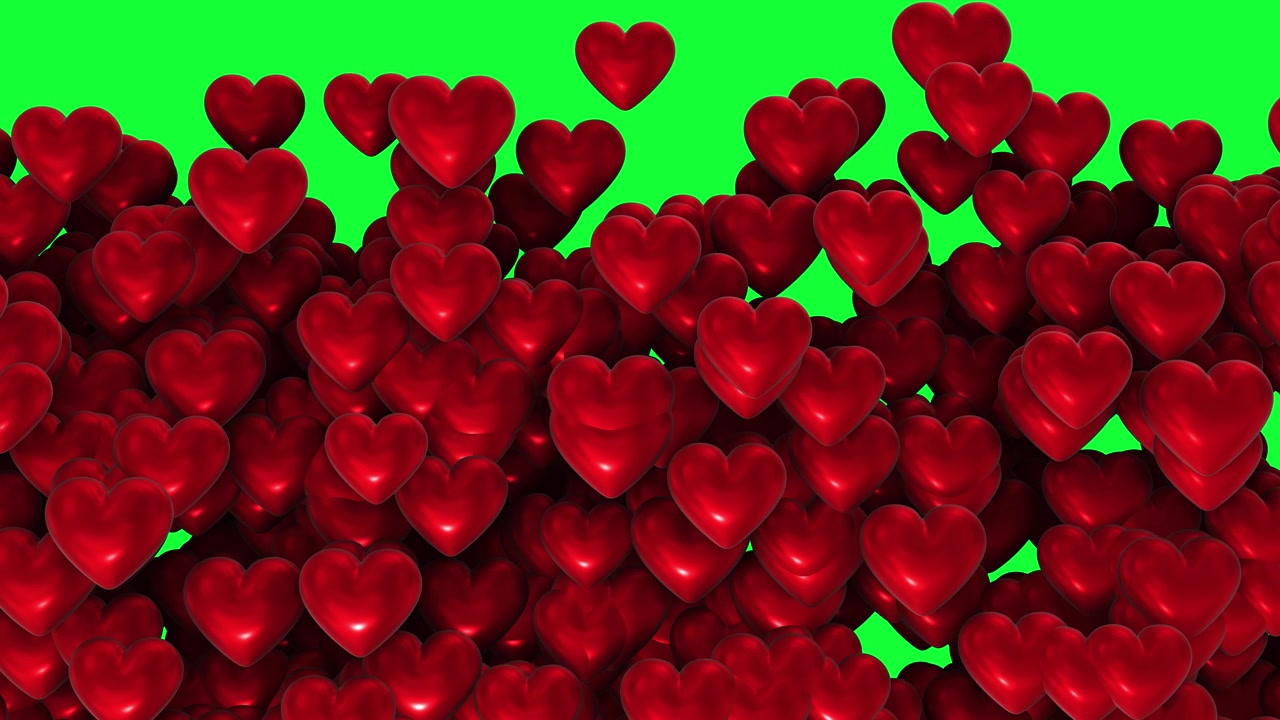 Transizione animata 3D a forma di cuore rosso, grafica in movimento con canale alfa, effetto eco di cuori