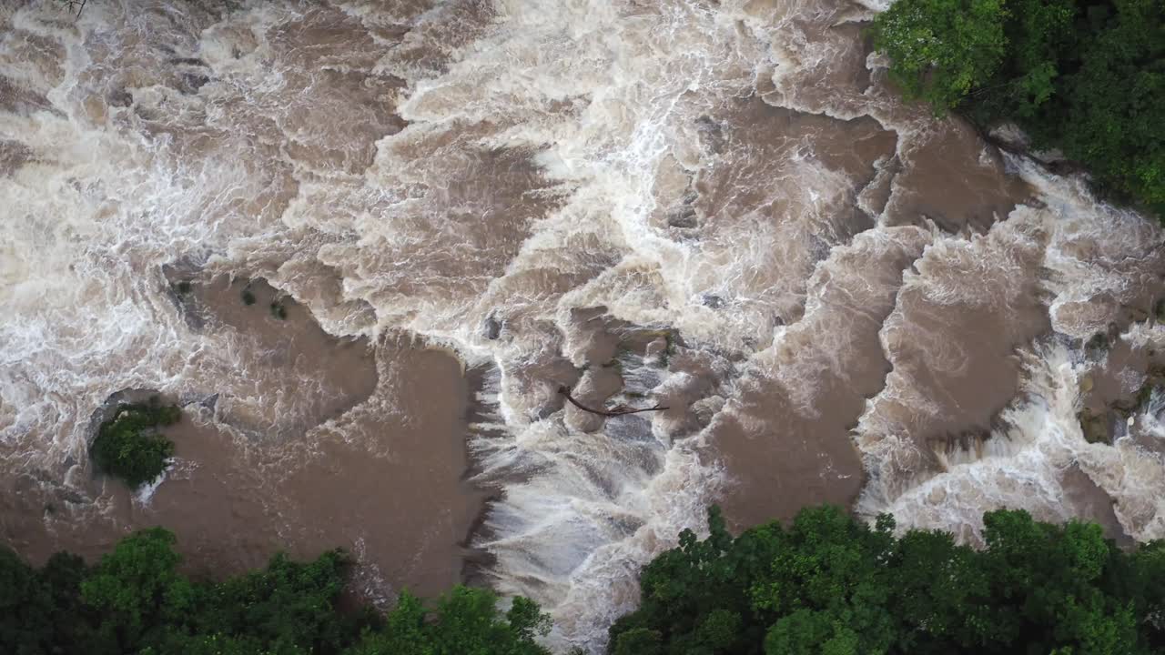 Aerial cenital shot of the river Xanil and the Agua Azul waterfalls in the jungle of Chiapas