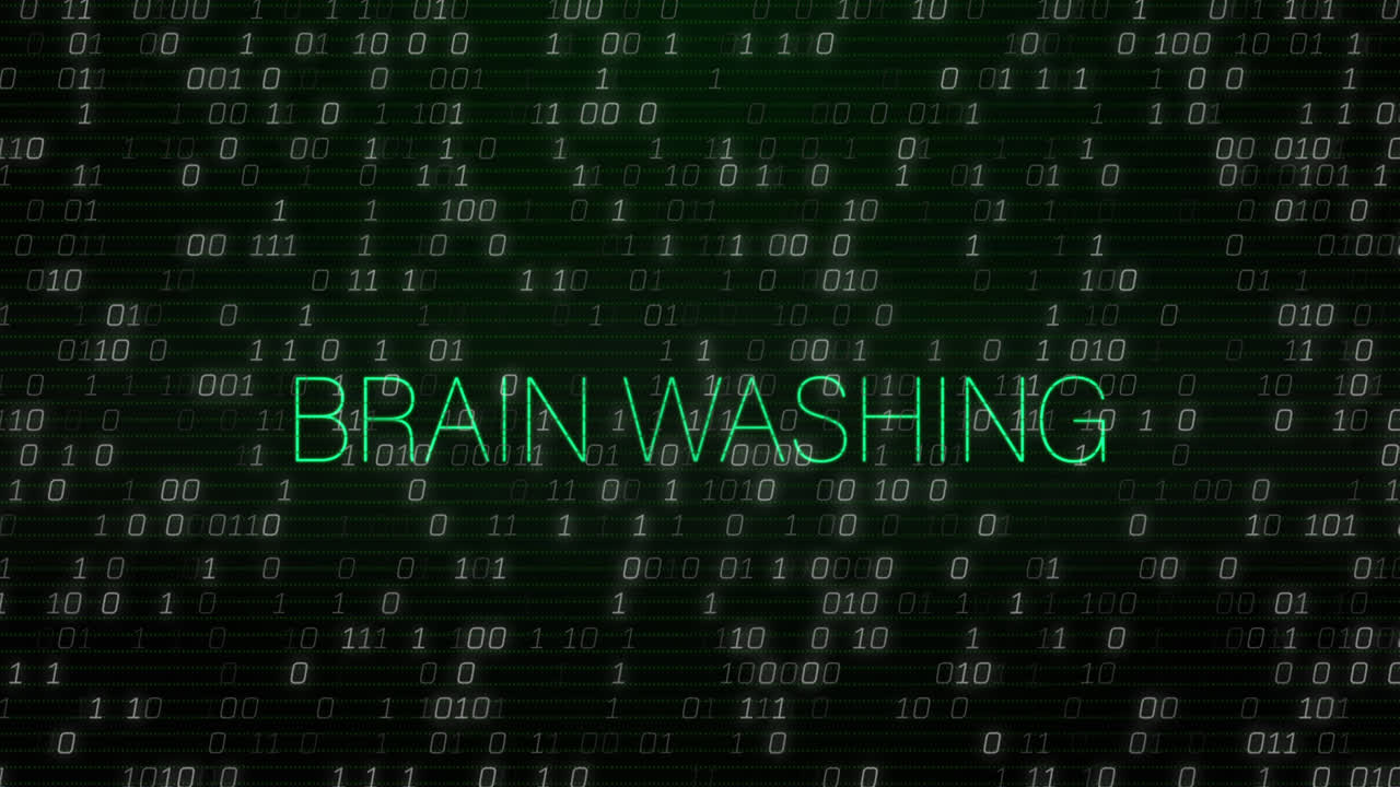 Animation of brain washing text over data processing