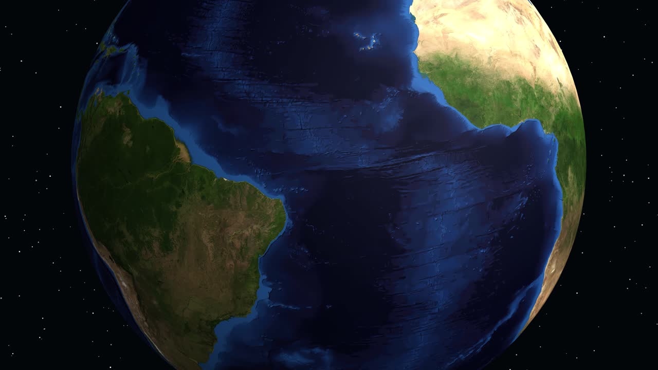 Il globo digitale ruota e ingrandisce sul Sud America, evidenziando Maraba con un segnaposto