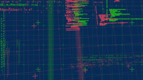 Animation-Der-Datenverarbeitung-über-Gitter-Auf-Blauem-Hintergrund