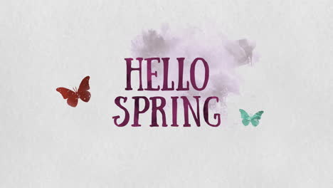 hola primavera con mariposa en la textura del papel