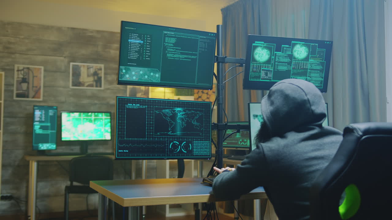 Bearded cyber criminal wearing a hoodie
