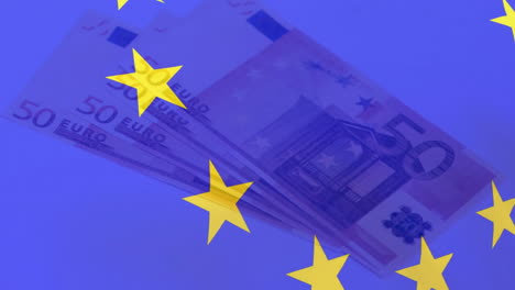 animation of flag of european union over euro currency bills