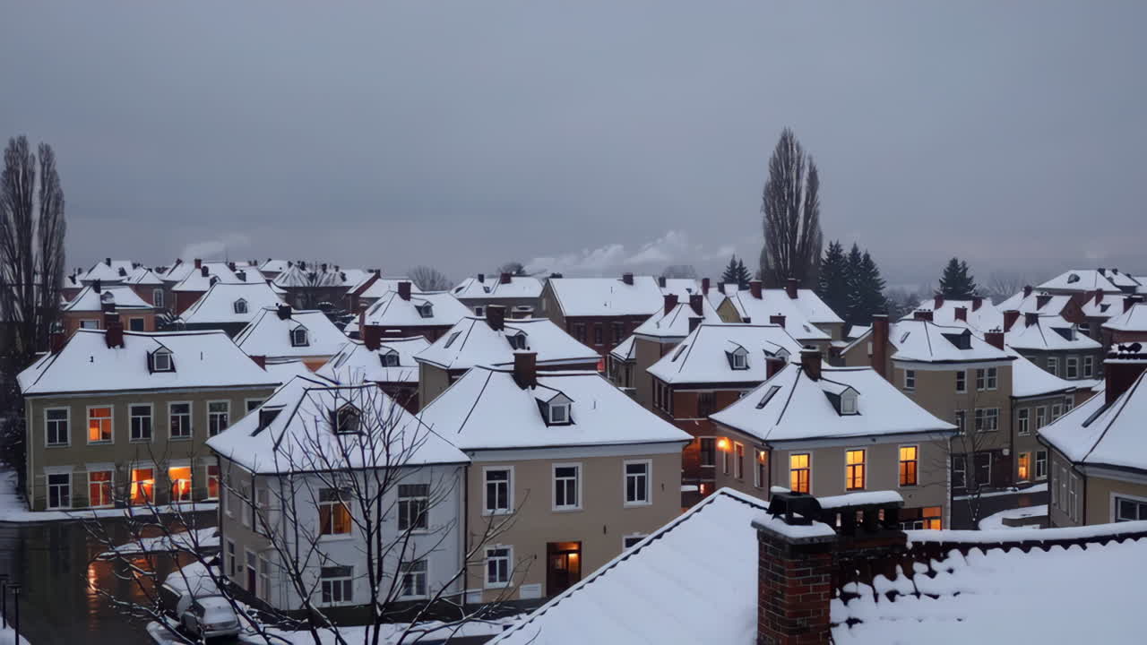 Snowy Town at Dusk
