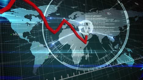 Gráficos-Rojos-Que-Se-Mueven-Contra-El-Procesamiento-De-Datos-Y-El-Mapa-Mundial