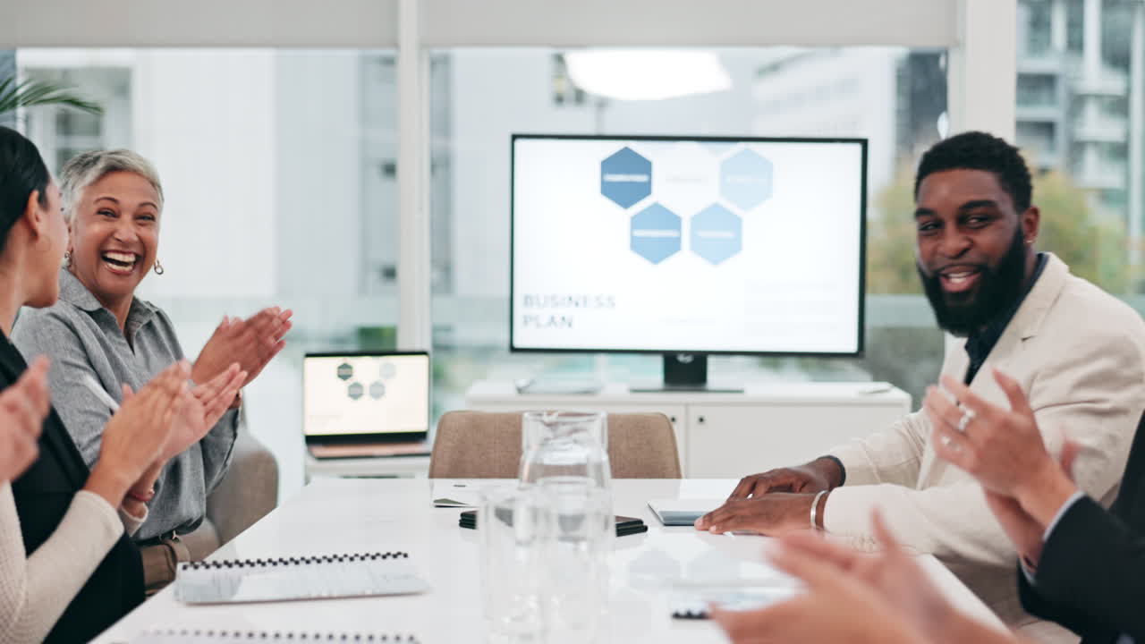 비즈니스 사람들, 악수 및 회의 박수